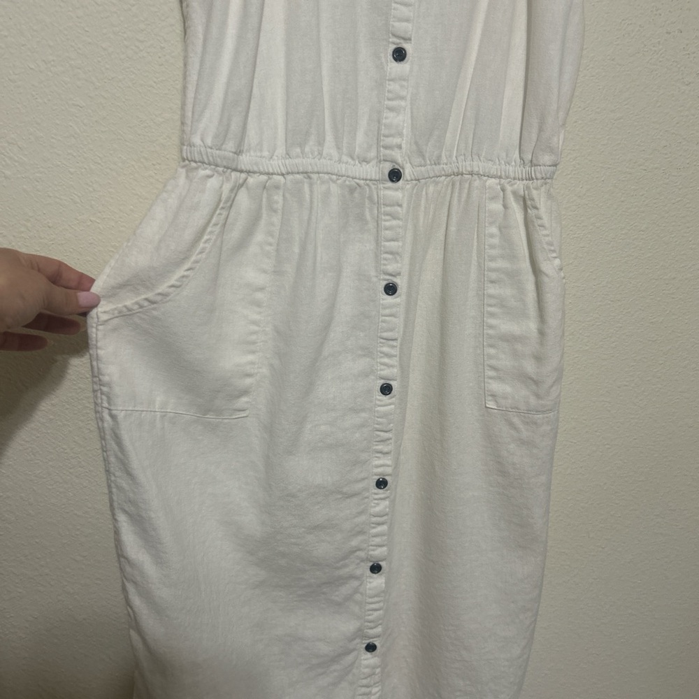 Old Navy White Linen Blend Button Front Sleeveless Midi Dress with Pockets - Picture 5 of 8